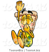 Illustration of a Cartoon Cheese Pizza Mascot Plugging His Nose While Jumping into Water by Mascot Junction