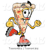 Illustration of a Cartoon Cheese Pizza Mascot Roller Blading on Inline Skates by Mascot Junction