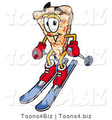 Illustration of a Cartoon Cheese Pizza Mascot Skiing Downhill by Mascot Junction