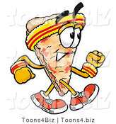 Illustration of a Cartoon Cheese Pizza Mascot Speed Walking or Jogging by Mascot Junction
