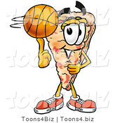Illustration of a Cartoon Cheese Pizza Mascot Spinning a Basketball on His Finger by Toons4Biz