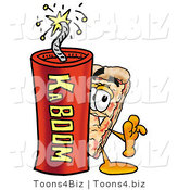 Illustration of a Cartoon Cheese Pizza Mascot Standing with a Lit Stick of Dynamite by Mascot Junction