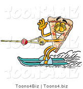Illustration of a Cartoon Cheese Pizza Mascot Waving While Water Skiing by Mascot Junction