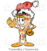Illustration of a Cartoon Cheese Pizza Mascot Wearing a Santa Hat and Waving by Toons4Biz