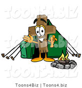 Illustration of a Cartoon Christian Cross Mascot Camping with a Tent and Fire by Mascot Junction