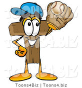Illustration of a Cartoon Christian Cross Mascot Catching a Baseball with a Glove by Toons4Biz