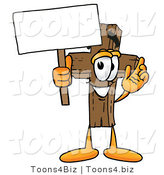 Illustration of a Cartoon Christian Cross Mascot Holding a Blank Sign by Mascot Junction