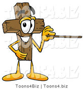 Illustration of a Cartoon Christian Cross Mascot Holding a Pointer Stick by Mascot Junction