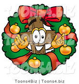 Illustration of a Cartoon Christian Cross Mascot in the Center of a Christmas Wreath by Mascot Junction