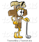 Illustration of a Cartoon Christian Cross Mascot Leaning on a Golf Club While Golfing by Mascot Junction