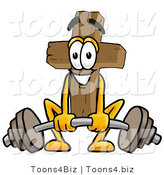 Illustration of a Cartoon Christian Cross Mascot Lifting a Heavy Barbell by Toons4Biz