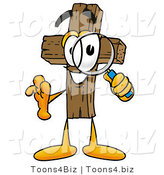 Illustration of a Cartoon Christian Cross Mascot Looking Through a Magnifying Glass by Mascot Junction