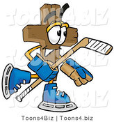 Illustration of a Cartoon Christian Cross Mascot Playing Ice Hockey by Mascot Junction