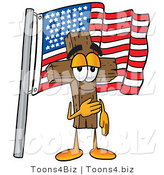 Illustration of a Cartoon Christian Cross Mascot Pledging Allegiance to an American Flag by Mascot Junction