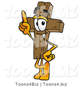 Illustration of a Cartoon Christian Cross Mascot Pointing Upwards by Mascot Junction