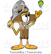 Illustration of a Cartoon Christian Cross Mascot Preparing to Hit a Tennis Ball by Mascot Junction