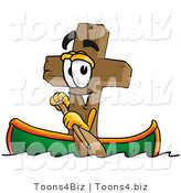 Illustration of a Cartoon Christian Cross Mascot Rowing a Boat by Mascot Junction
