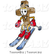 Illustration of a Cartoon Christian Cross Mascot Skiing Downhill by Mascot Junction