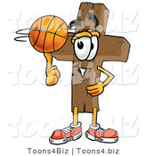 Illustration of a Cartoon Christian Cross Mascot Spinning a Basketball on His Finger by Toons4Biz