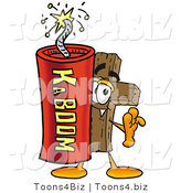 Illustration of a Cartoon Christian Cross Mascot Standing with a Lit Stick of Dynamite by Mascot Junction