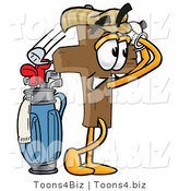 Illustration of a Cartoon Christian Cross Mascot Swinging His Golf Club While Golfing by Toons4Biz