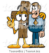 Illustration of a Cartoon Christian Cross Mascot Talking to a Business Man by Mascot Junction