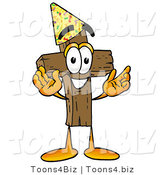 Illustration of a Cartoon Christian Cross Mascot Wearing a Birthday Party Hat by Toons4Biz
