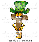 Illustration of a Cartoon Christian Cross Mascot Wearing a Saint Patricks Day Hat with a Clover on It by Mascot Junction