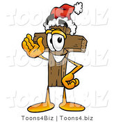 Illustration of a Cartoon Christian Cross Mascot Wearing a Santa Hat and Waving by Mascot Junction