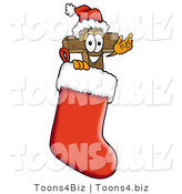 Illustration of a Cartoon Christian Cross Mascot Wearing a Santa Hat Inside a Red Christmas Stocking by Mascot Junction