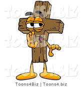 Illustration of a Cartoon Christian Cross Mascot Whispering and Gossiping by Toons4Biz