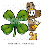 Illustration of a Cartoon Christian Cross Mascot with a Green Four Leaf Clover on St Paddy's or St Patricks Day by Mascot Junction