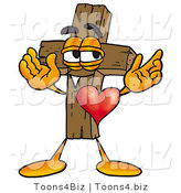 Illustration of a Cartoon Christian Cross Mascot with His Heart Beating out of His Chest by Mascot Junction
