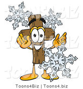 Illustration of a Cartoon Christian Cross Mascot with Three Snowflakes in Winter by Toons4Biz