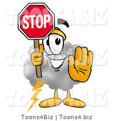 Illustration of a Cartoon Cloud Mascot Holding a Stop Sign by Mascot Junction