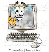 Illustration of a Cartoon Cloud Mascot Waving from Inside a Computer Screen by Mascot Junction