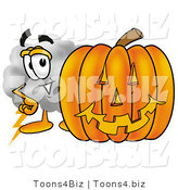Illustration of a Cartoon Cloud Mascot with a Carved Halloween Pumpkin by Mascot Junction