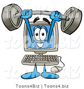 Illustration of a Cartoon Computer Mascot Holding a Heavy Barbell Above His Head by Mascot Junction