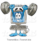 Illustration of a Cartoon Computer Mascot Holding a Heavy Barbell Above His Head by Toons4Biz