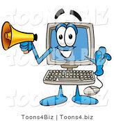 Illustration of a Cartoon Computer Mascot Holding a Megaphone by Toons4Biz