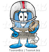 Illustration of a Cartoon Computer Mascot in a Helmet, Holding a Football by Mascot Junction