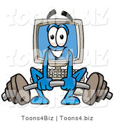 Illustration of a Cartoon Computer Mascot Lifting a Heavy Barbell by Toons4Biz