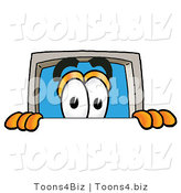 Illustration of a Cartoon Computer Mascot Peeking over a Surface by Mascot Junction