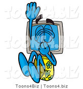 Illustration of a Cartoon Computer Mascot Plugging His Nose While Jumping into Water by Toons4Biz