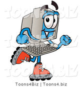 Illustration of a Cartoon Computer Mascot Roller Blading on Inline Skates by Mascot Junction