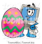 Illustration of a Cartoon Computer Mascot Standing Beside an Easter Egg by Mascot Junction