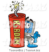 Illustration of a Cartoon Computer Mascot Standing with a Lit Stick of Dynamite by Mascot Junction