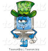 Illustration of a Cartoon Computer Mascot Wearing a Saint Patricks Day Hat with a Clover on It by Mascot Junction