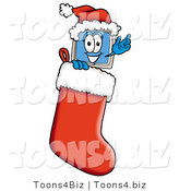 Illustration of a Cartoon Computer Mascot Wearing a Santa Hat Inside a Red Christmas Stocking by Mascot Junction