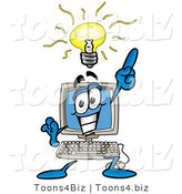 Illustration of a Cartoon Computer Mascot with a Bright Idea by Mascot Junction